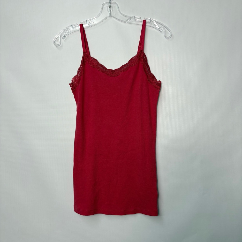 Vintage Y2K Red Lace Trim Ribbed Cami Adjustable Spaghetti Strap Camisole Top